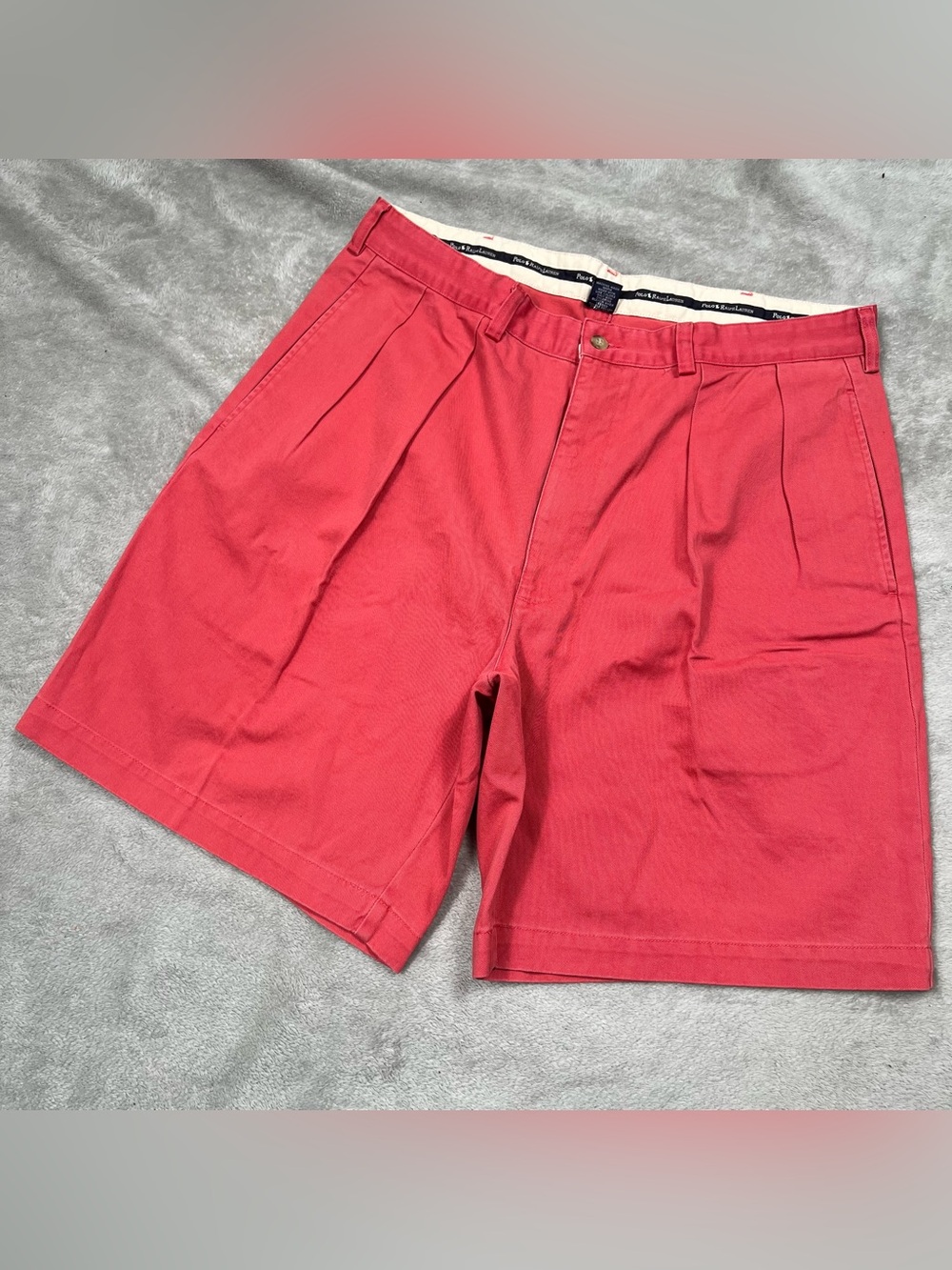Vintage Polo Ralph Lauren Tyler Shorts Mens 34 Pink Pleated Chino Preppy 8.5"